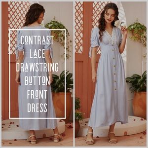 NWOT: Contrast Lace Drawstring Button Front Dress